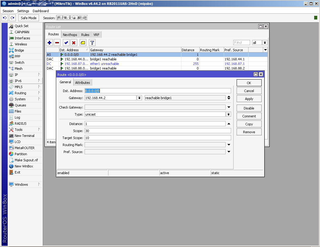 Router OS Route Config